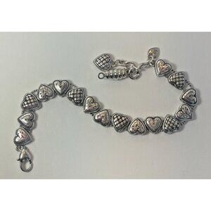 Brighton Multi Design Heart Sliding Charm Silvertone Bracelet 7.5-8.5" Reversibl